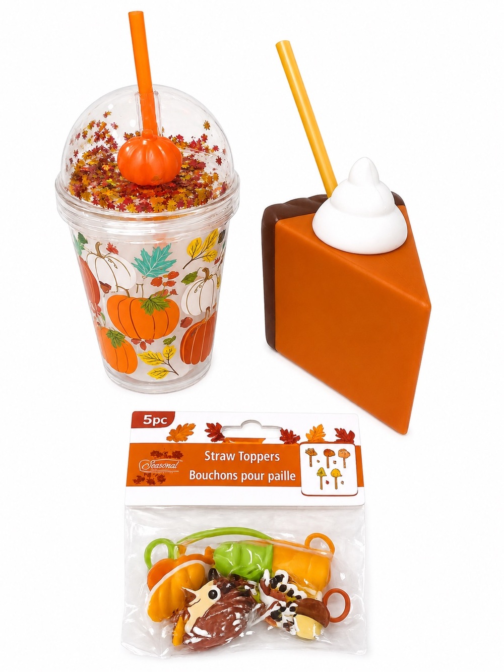 Target Orange Pumpkin & Slice Straw Toppers - Fall Party Set